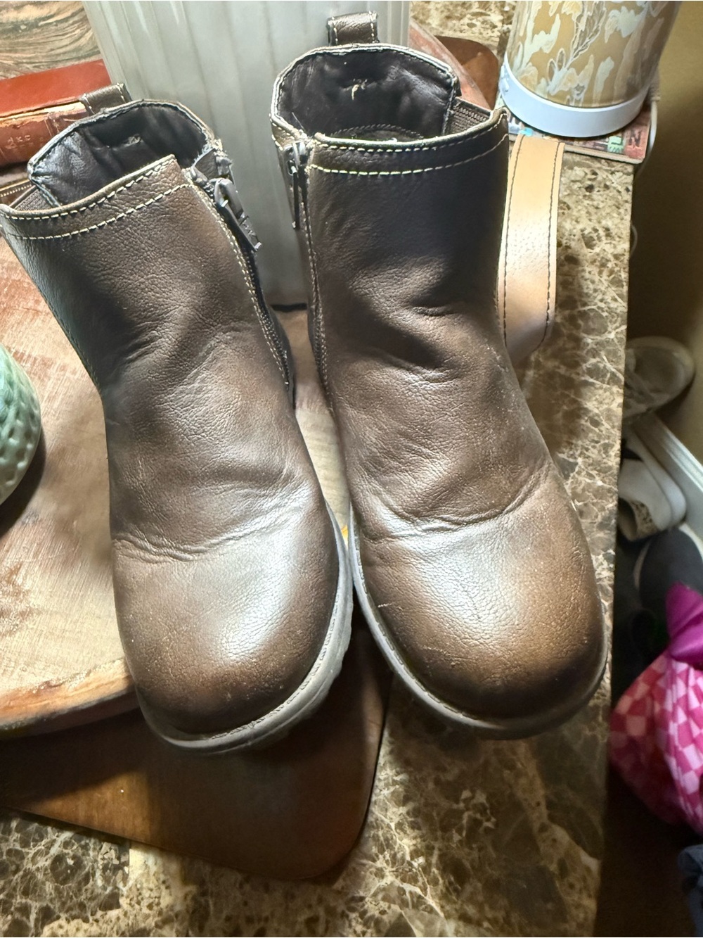Kids Brown Leather Zip Ankle Boots